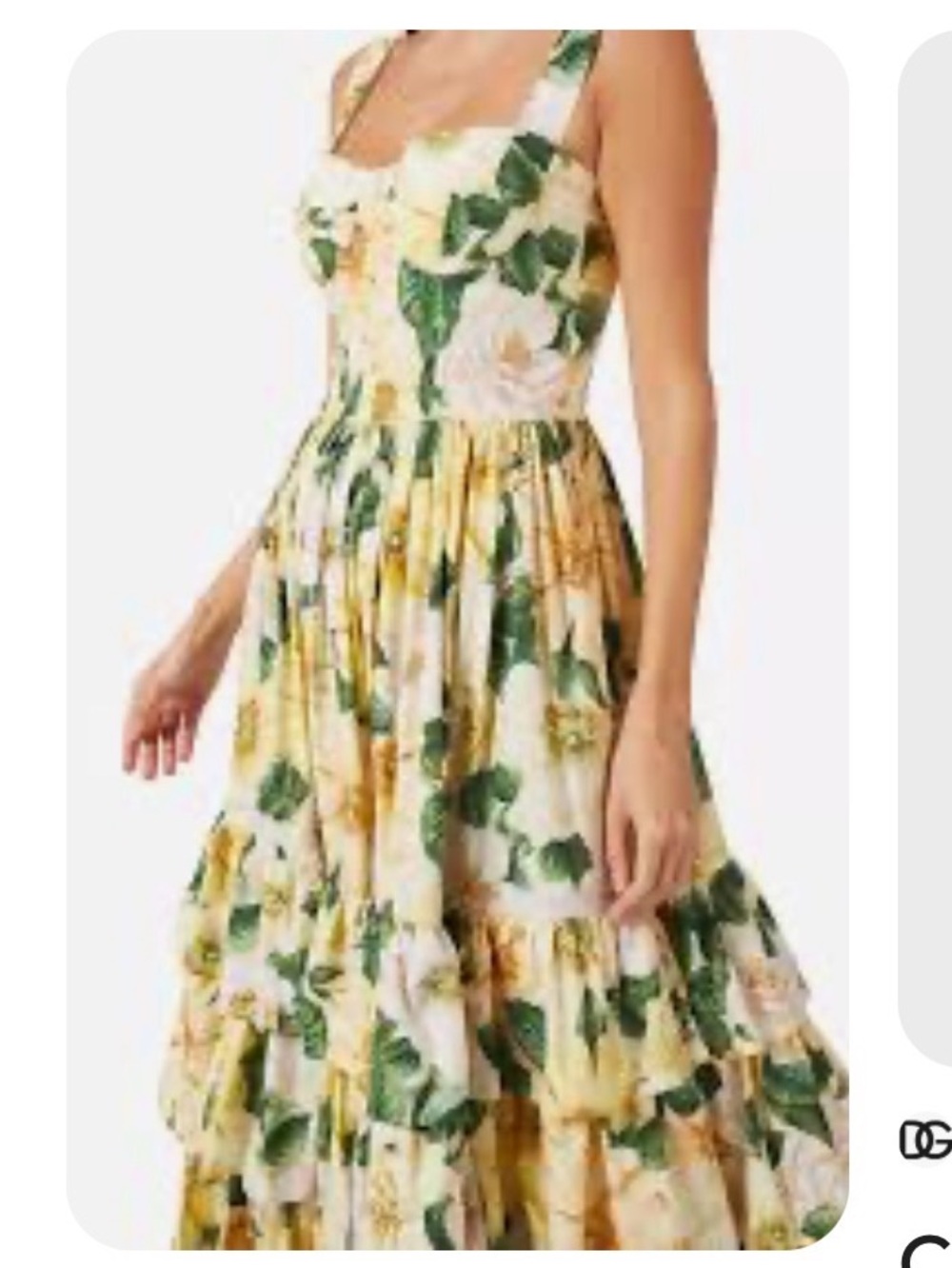 Dolce & Gabbana Yellow Camellia Floral Cotton Poplin Tiered Midi Dress IT 40